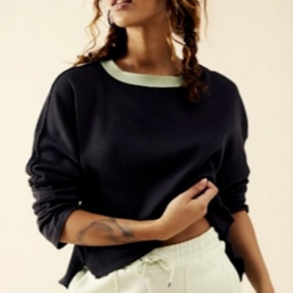 We The Free by Free People Jayson Ringer Thermal Top Oversized Black XS